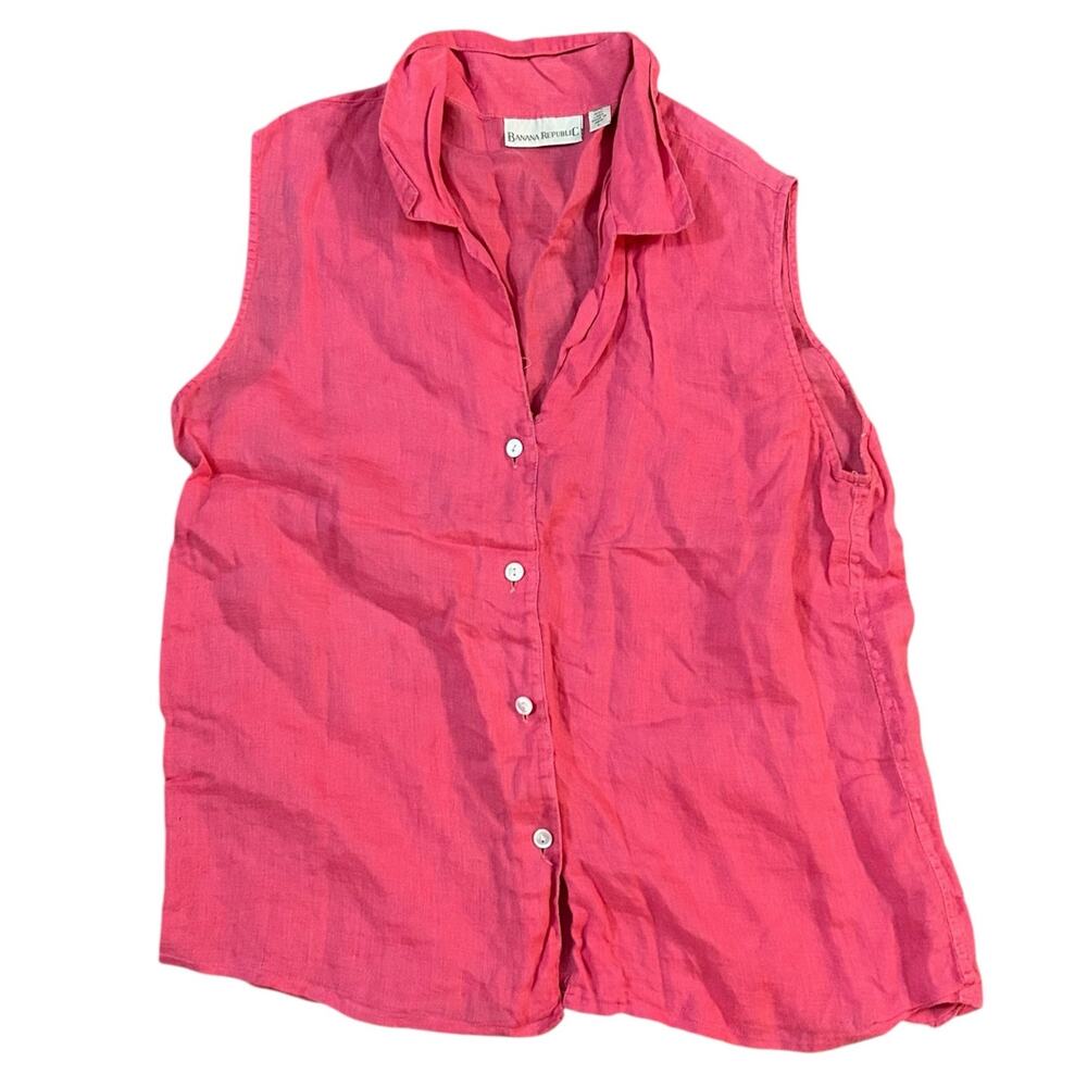 Vtg Banana Republic 100% Irish Linen Button Up Top Womens Large Pink Travel